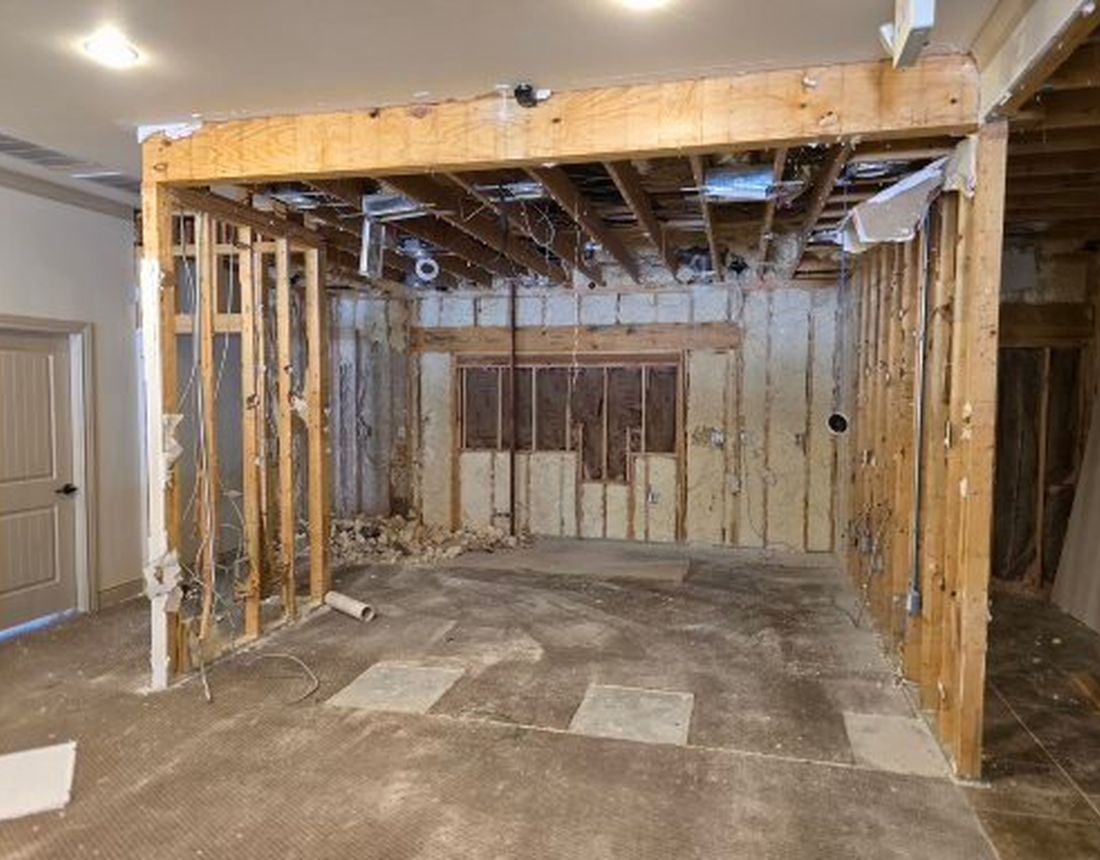 Interior taken down to the studs after demolition