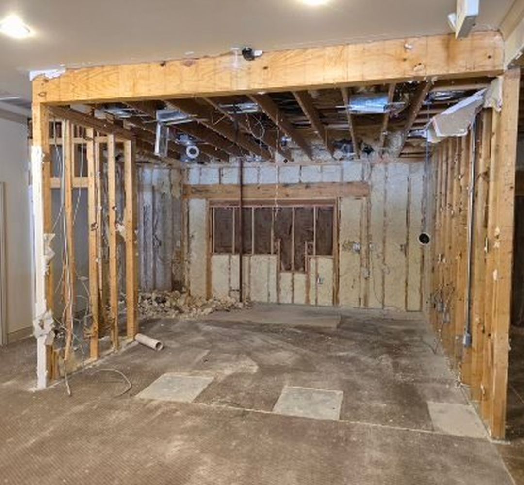Interior structure taken down to the studs during demolition
